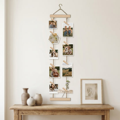Wood & Rope Hanging Photo Clip Display