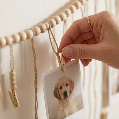 Beaded Rope Hanging Photo Display with Clips