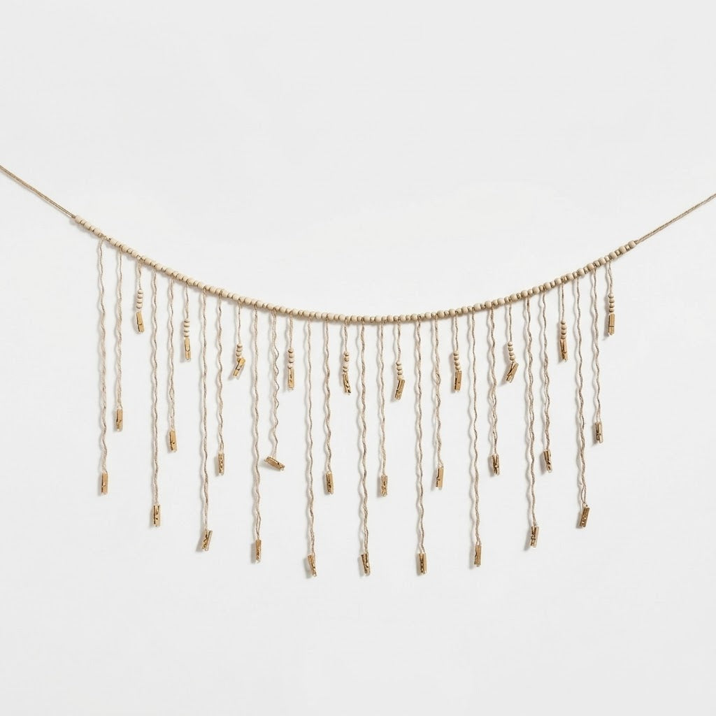 Beaded Rope Hanging Photo Display with Clips
