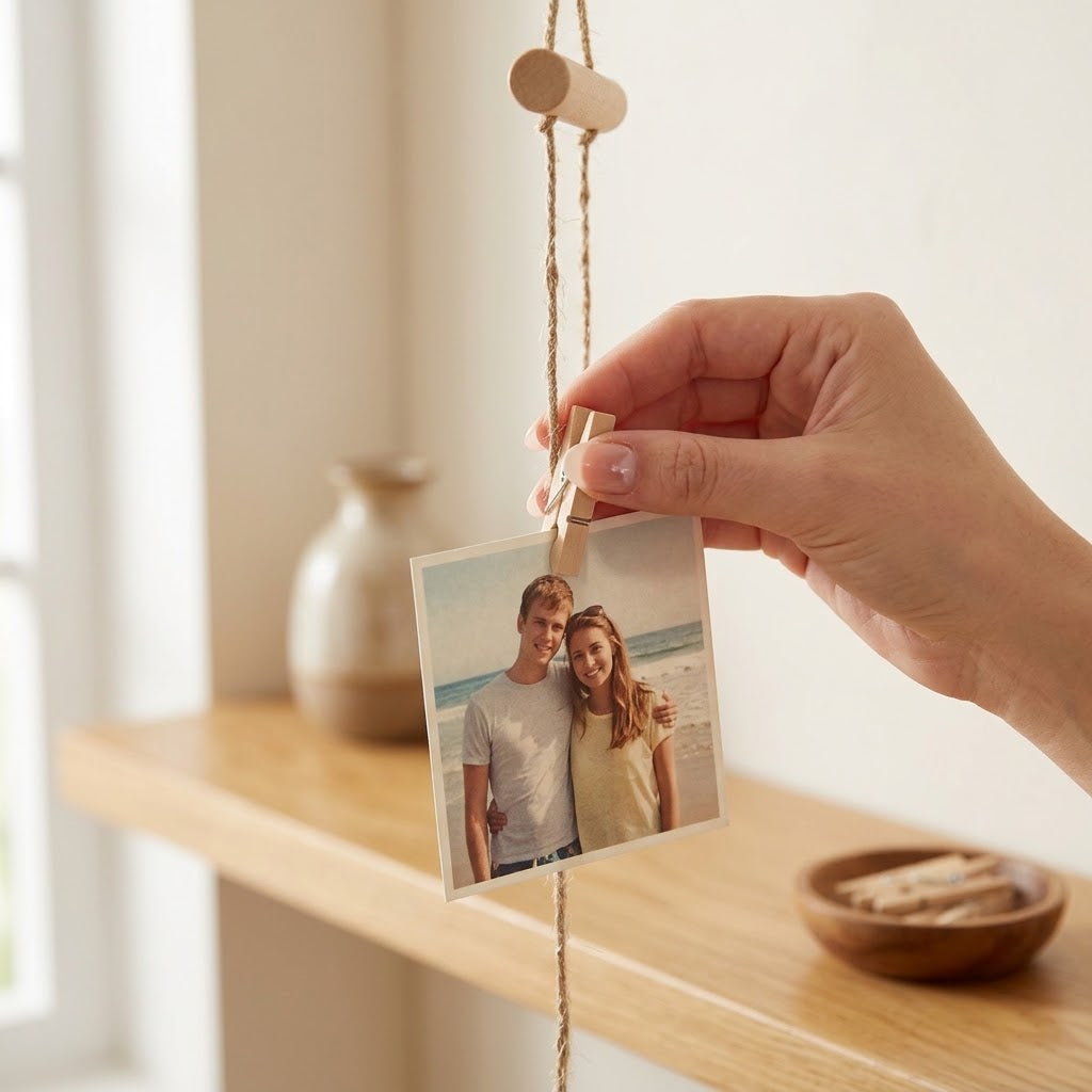 Wood & Rope Hanging Photo Clip Display